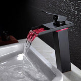 Wovier Oil Rubbed Bronze LED Water Flow Color Changing Waterfall Bathroom Sink Faucet,Single Handle Single Hole Vessel Lavatory Faucet,Basin Mixer Tap Tall Body