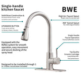 BWE Commercial Sink Single Handle One Hole Pull Down Sprayer Kitchen Faucet Pull Out Kitchen Faucets Brushed Nickel