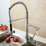 FLG Spring Single Handle Pull Down Kitchen Sink Faucet with Sprayer, Commercial Pre Rinse Faucet, Chrome