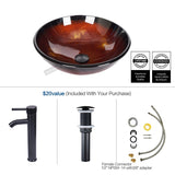 Elecwish 812799022763 Bathroom Vessel Sink with Faucet Mounting Ring and Pop Up Drain, Tempered Glass Basin, 16.5