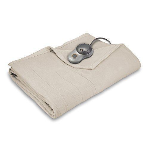 Sunbeam Heated Blanket | 10 Heat Settings, Quilted Fleece, Seashell Beige, King