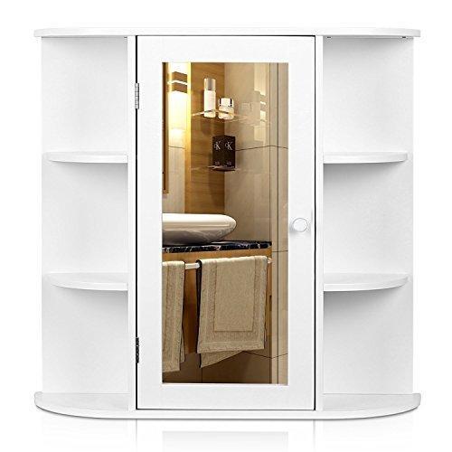 HOMFA Bathroom Wall Cabinet Multipurpose Kitchen Medicine Storage Organizer with Mirror Single Door Shelves,White Finish