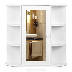 HOMFA Bathroom Wall Cabinet Multipurpose Kitchen Medicine Storage Organizer with Mirror Single Door Shelves,White Finish