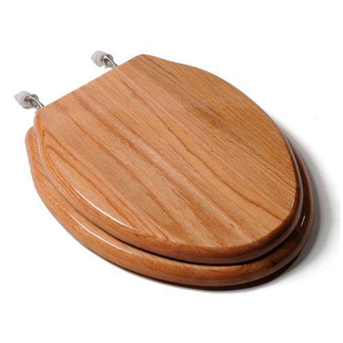 Comfort Seats C1B1E-17BN Designer Solid Wood Toilet Seat with PVD Brushed Nickel Hinges, Elongated, Oak