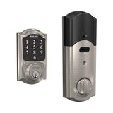 Schlage Connect Smart Deadbolt with Camelot trim in Satin Nickel, Zigbee Certified - BE468GBAK CAM 619