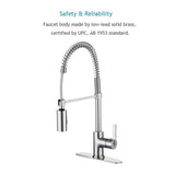 Enzo Rodi Modern Design Commercial Style Single Handle Pull Down Kithen Sink Faucets, for 1-3 Holes Installation, Made by Low-lead Solid Brass, Stainless Steel, ERF7357391AP-10