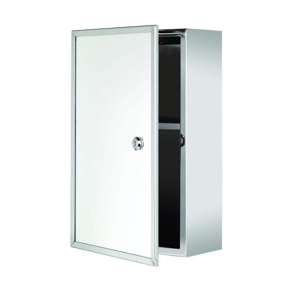 Croydex Trent Stainless Steel Lockable Surface Mount Medicine Cabinet with Keys, 15.7 x 9.8 x 5.2 In.