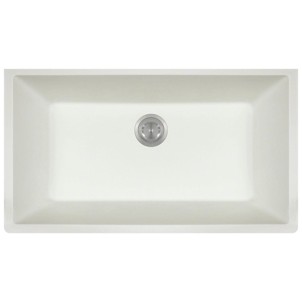 848 Large Single Bowl Quartz Kitchen Sink, White, No Additional Accessories