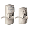 Schlage FE595 CAM 619 ACC Camelot Keypad Entry with Flex-Lock and Accent Levers, Satin Nickel