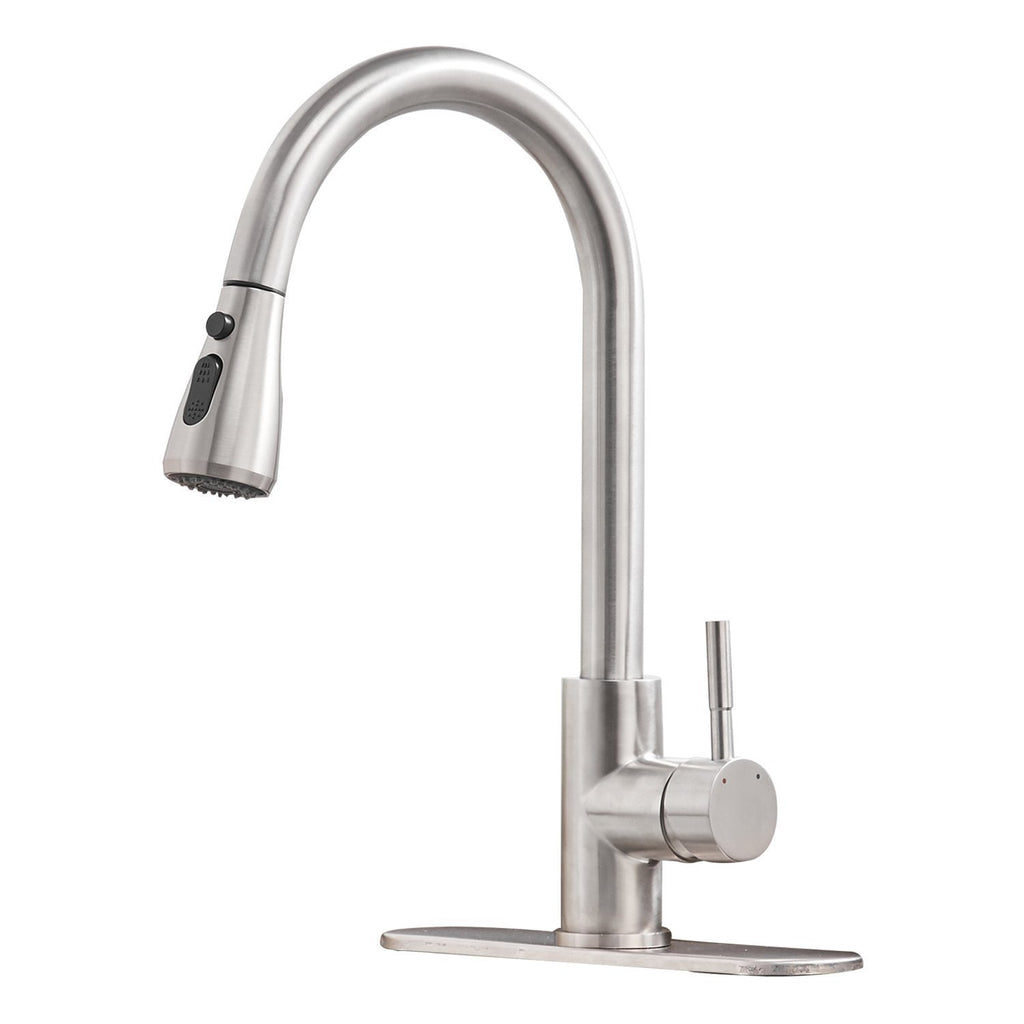 BWE Commercial Sink Single Handle One Hole Pull Down Sprayer Kitchen Faucet Pull Out Kitchen Faucets Brushed Nickel