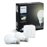 Philips Hue White A19 60W Equivalent Dimmable LED Smart Bulb Starter Kit (2 A19 60W White Bulbs and 1 Hub Compatible with Amazon Alexa  Apple HomeKit  and Google Assistant), 2 Pack