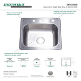 Kingston Brass Gourmetier GKTS25228 Studio Self Rimming Single Bowl Sink, 25-Inch L × 22-Inch W × 8-Inch H, Brushed Stainless Steel