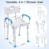 Latest Version ! Health Line Tool-Free Assembly Shower Chair Bath Bench Stool Adjustable Height with Removable Back and Arms & Non-Slip Feet - w/Bonus Loofah Back Scrubber