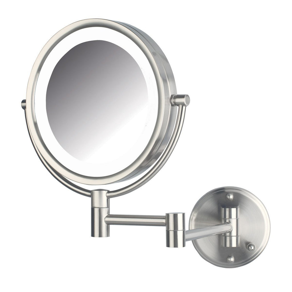 Jerdon HL88NLD 8.5-Inch LED Lighted Direct Wire Direct Wire Makeup Mirror with 8x Magnification, Nickel Finish