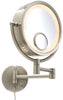 Jerdon HL8515N Lighted Wall Mount Makeup Mirror with 7x and 15x Magnification, Nickel Finish, 8.5