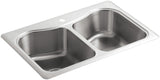 KOHLER K-3369-1-NA Staccato Double-Basin Self-Rimming Kitchen Sink, Stainless Steel