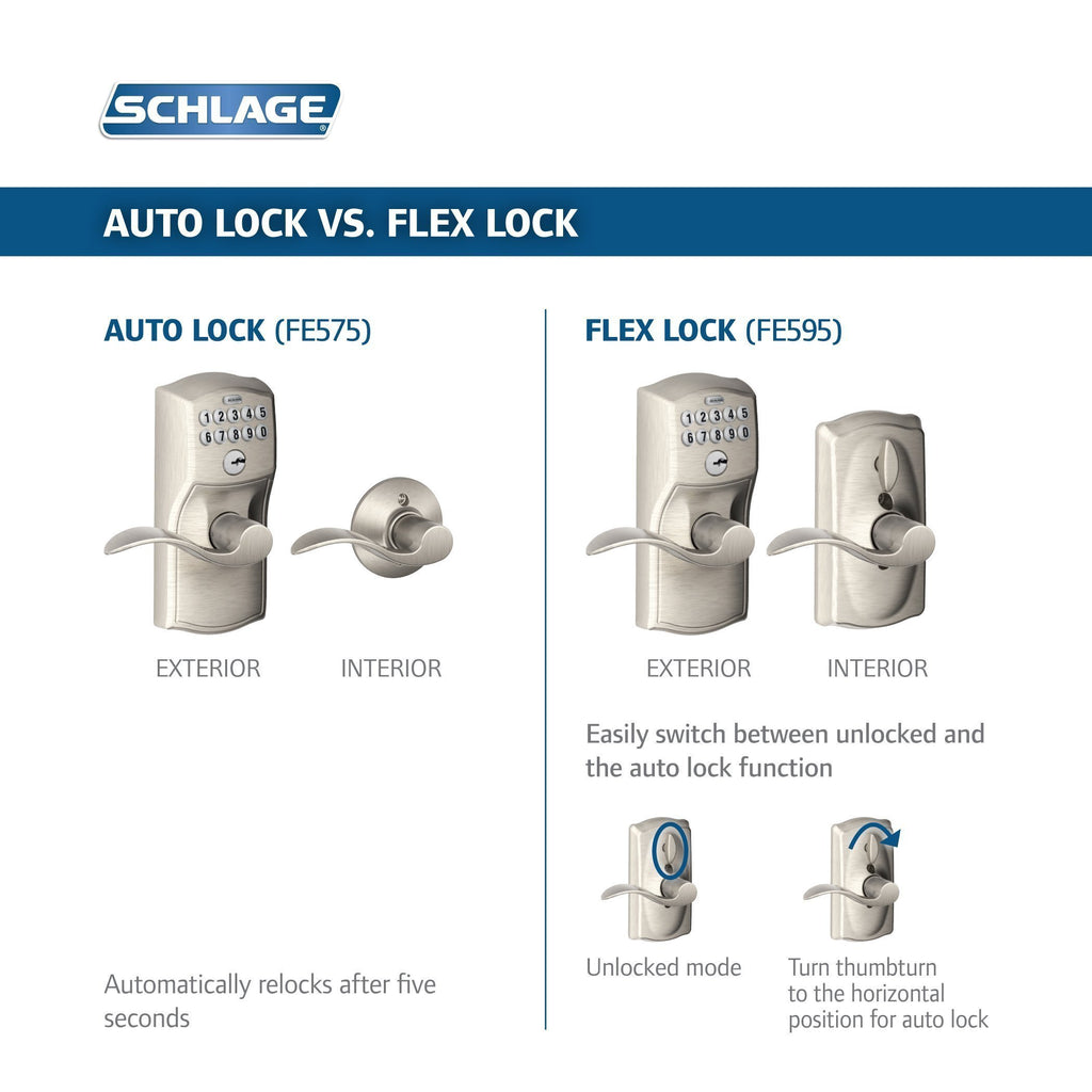 Schlage FE575 CAM 505 ACC Camelot Keypad Entry with Auto-Lock and Accent Levers, Bright Brass