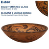 Enbol GS-G0440, Retro Copper Brown Color Artistic Tempered Glass Bathroom Over Counter Artistic Vessel Vanity Sink Bowl, 16.5 Inch Standard Round Top Wash Basin