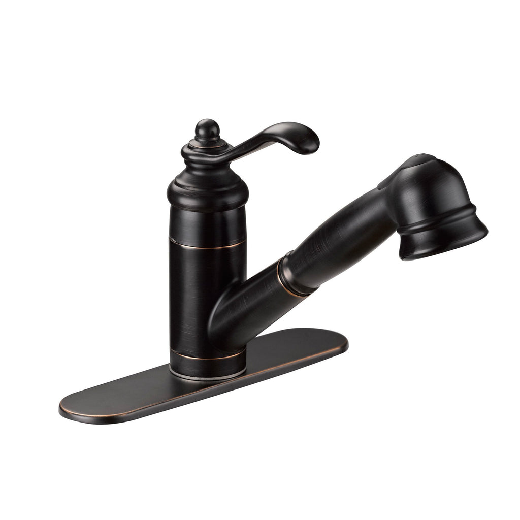 Designers Impressions 651472 Oil Rubbed Bronze Single Handle Kitchen Faucet - Kitchen Sink Faucet with Pull-Out Sprayer