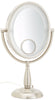 Jerdon HL9510N 8-Inch x 10-Inch Oval Lighted Vanity Mirror with 10X and 1X Magnification, 3-Light Settings, Nickel Finish from Jerdon