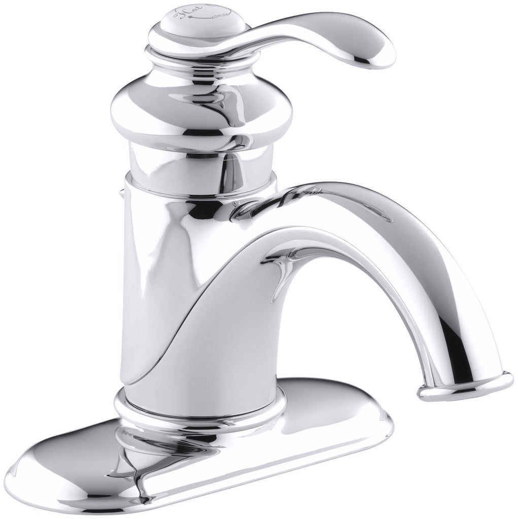 KOHLER Fairfax K-12181-CP Single Handle 4 in. Centerset Bathroom Faucet with Metal Drain Assembly in Polished Chrome