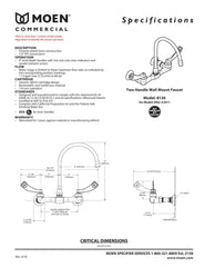 Moen 8126 Commercial M-DURA Two-Handle Wall Mount Utility Faucet 2.2 GPM, Chrome