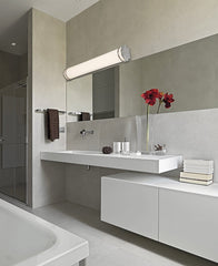 NEW Flush Mount Brushed Nickel Modern Frosted Bathroom Vanity Light Fixture | Contemporary Sleek Dimmable Design | Vertical or Horizontal LED Tube Wall Sconce | 3000K Warm White 36