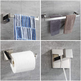 TURS Contemporary 4-Piece Bathroom Hardware Set Towel Hook Towel Bar Toilet Paper Holder Tower Holder, SUS 304 Stainless Steel Wall Mounted, Polished Q7zuheP-B
