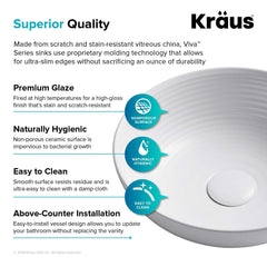 Kraus KCV-204GWH Viva Bathroom Vessel Sink, White 13 in. D x 4.38 in. H