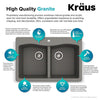 Kraus Forteza Granite Kithen Sink, 33 Inch, KGD-52GREY