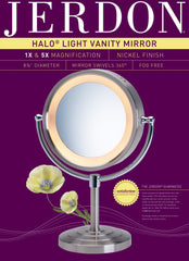 Jerdon HL745NC 8.5-Inch Halo Lighted Vanity Mirror with 5x Magnification, Nickel and Chrome Finish
