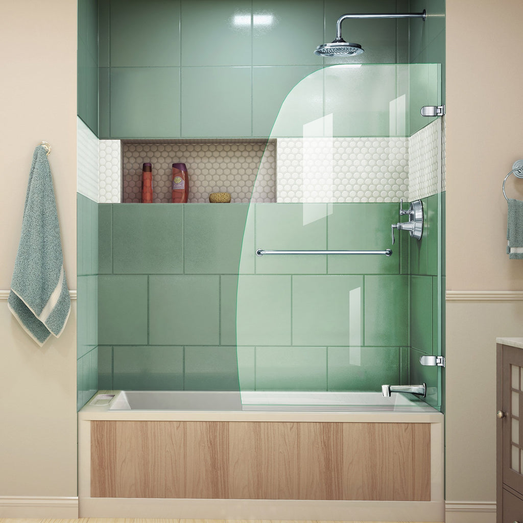 DreamLine Aqua Uno 34 in. W x 58 in. H Frameless Hinged Tub Door in Chrome, SHDR-3534586-01