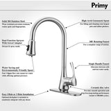 Primy Kitchen Faucets with Pull Down Sprayer Modern Heavy Duty Lead-Free Single Handle High-Arc Kitchen Sink Faucet With Deck Plate, Height 18-3/64“, Solid Spot Resist Stainless Steel