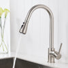 FLG Modern Single Handle Pull Down Kitchen Sink Faucet with Pause Function Sprayer Brushed Nickel